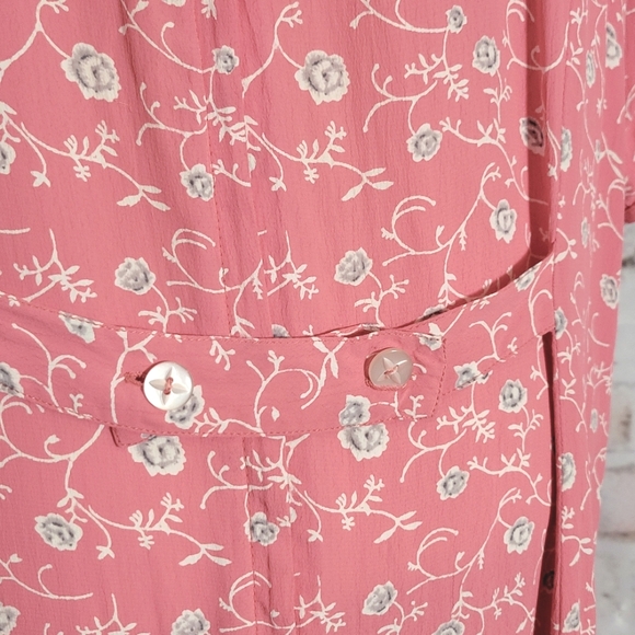 Vintage 80s 90s Pink Floral Dress Lace Peter Pan Collar Beetlejuice Cottagecore - Picture 12 of 13